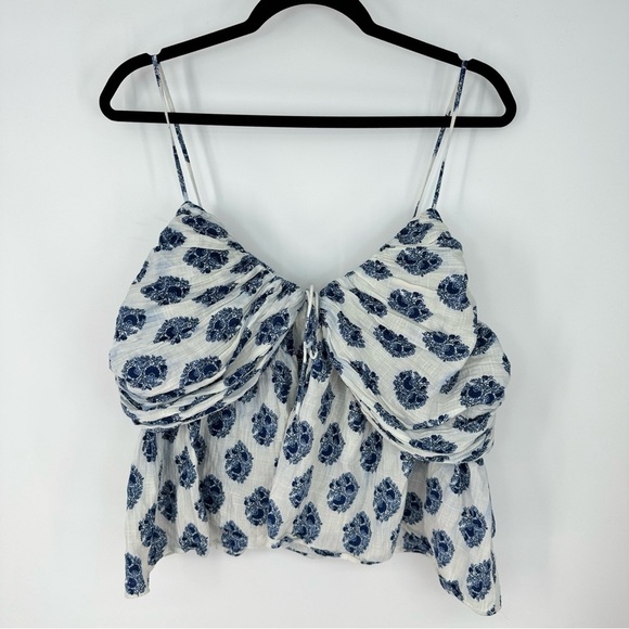 J. Crew Plus Size White Bohemian Floral Medallion Cropped Flowy Tank Top Blouse - Picture 1 of 4